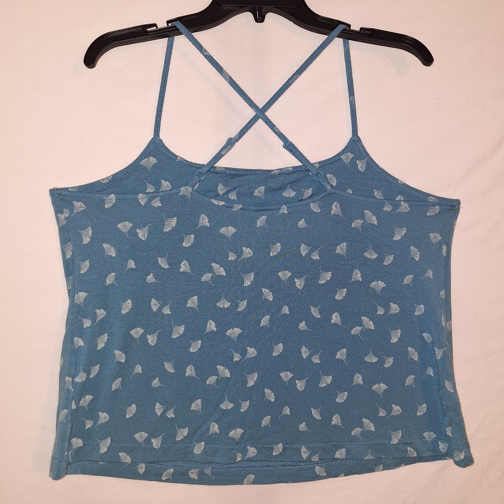 Blue Camisole White Ginkgo Leaf Pattern Criss-cross Back Strap Tank XL Auden - Picture 7 of 12